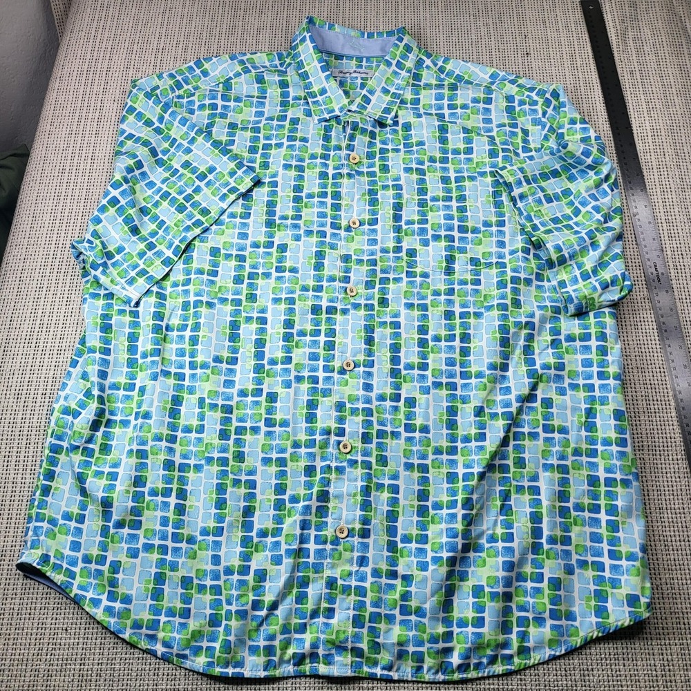 Tommy Bahama Shirt Mens Big 2X Multicolor Geometric Short Sleeve Button Front